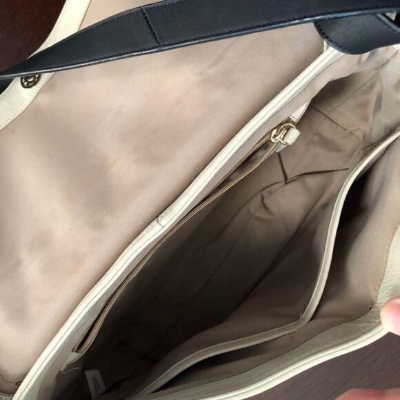 Cole Haan Genuine Leather Cream Ivory Black Cameron Shoulder HandBag Purse Bag - Picture 8 of 13